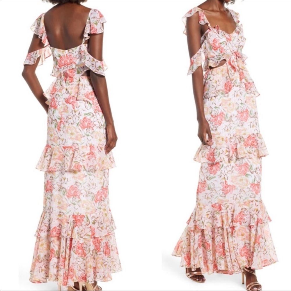 WAYF Milan Ruffle Cutout Maxi Dress
